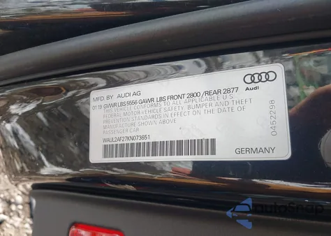 2019 Audi A6 55 Premium z USA, uszkodzony, nr VIN WAUL2AF27KN073651